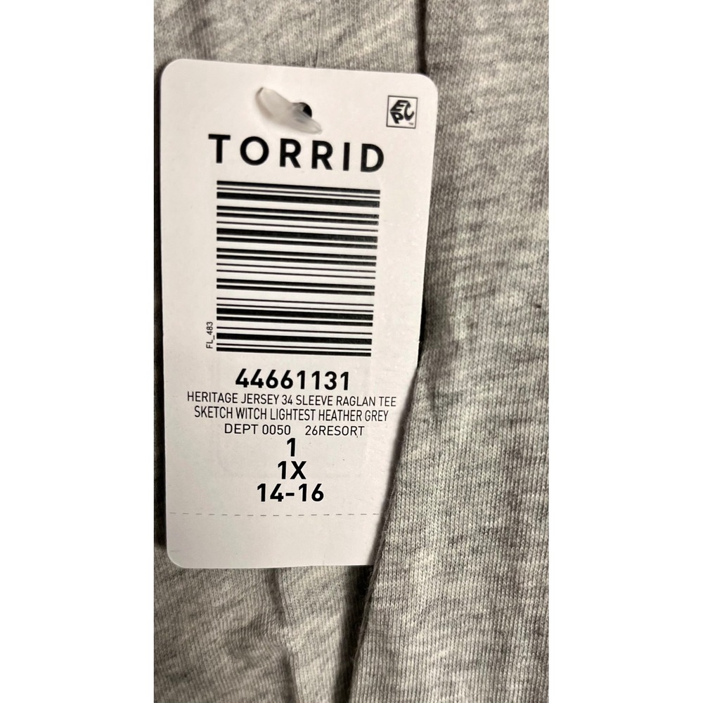 NWT Torrid Sketch Witch Skeleton Raglan Tee Grey Black 3/4 Sleeve V-Neck 1X - Picture 4 of 11